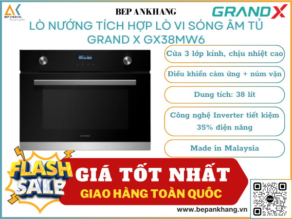 Lò vi sóng kết hợp nướng GrandX GX38MW6 - Made in Malaysia